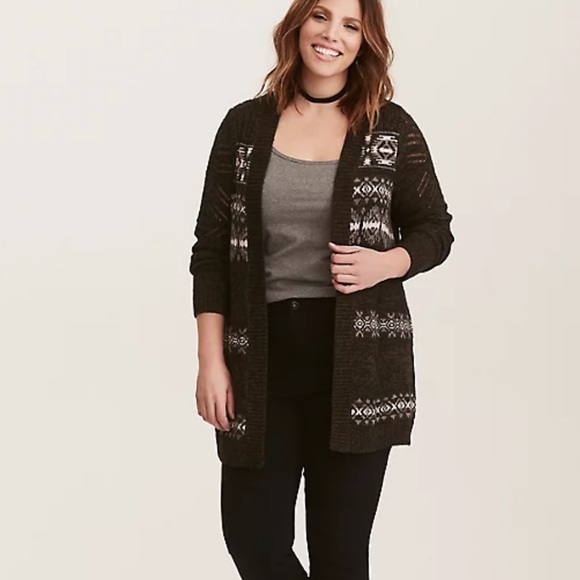 TORRID MULTI-COLOR GEOMETRIC PATTERN OPEN FRONT CARDIGAN 1X - Picture 1 of 12